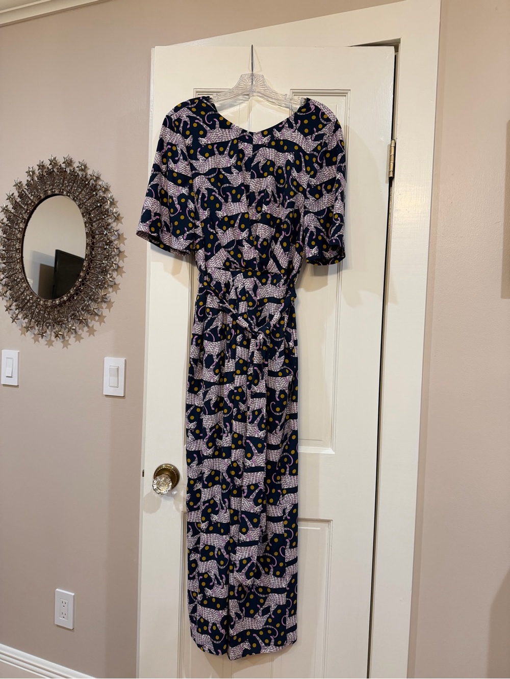 kate spade Navy Printed Short-Sleeve Tie-Waist Maxi Dress with Yellow Accents